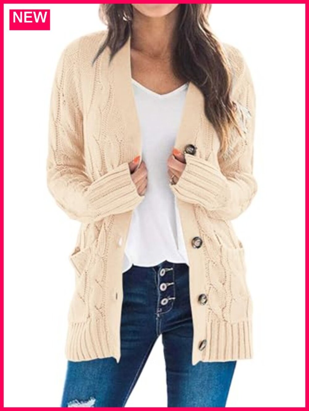 Women's Chunky Cable Knit Button Down Cardigan Sweater Long Sleeve